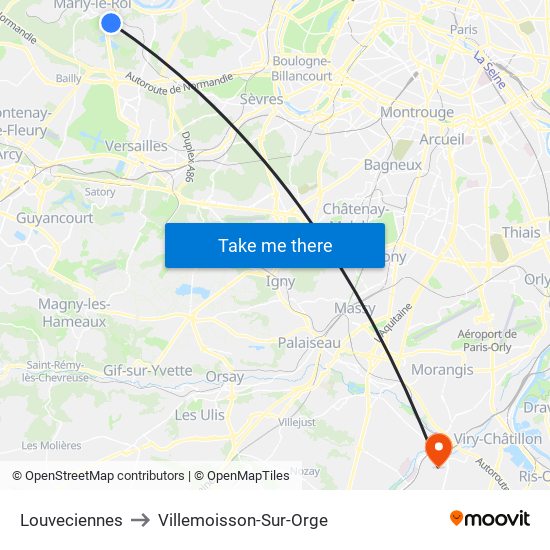 Louveciennes to Villemoisson-Sur-Orge map