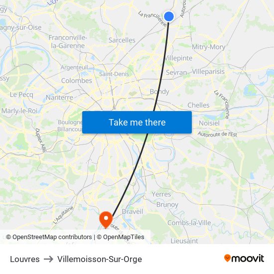 Louvres to Villemoisson-Sur-Orge map