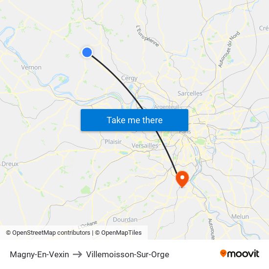 Magny-En-Vexin to Villemoisson-Sur-Orge map