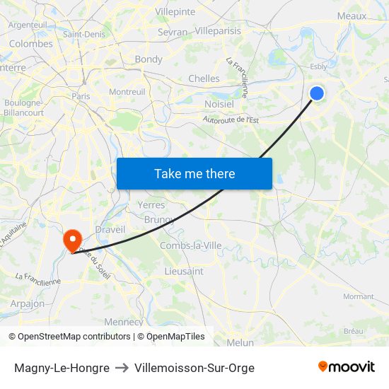 Magny-Le-Hongre to Villemoisson-Sur-Orge map