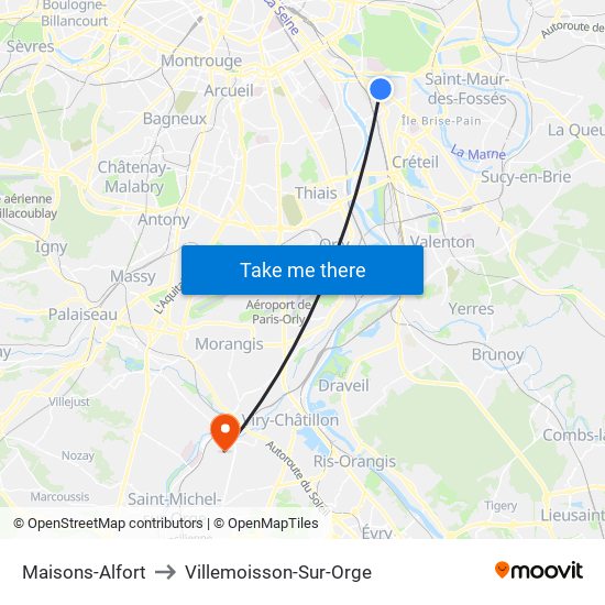 Maisons-Alfort to Villemoisson-Sur-Orge map