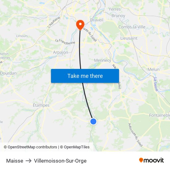 Maisse to Villemoisson-Sur-Orge map