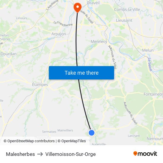 Malesherbes to Villemoisson-Sur-Orge map