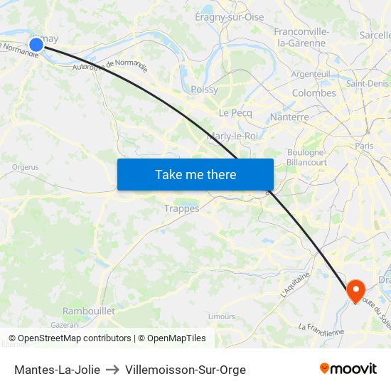 Mantes-La-Jolie to Villemoisson-Sur-Orge map