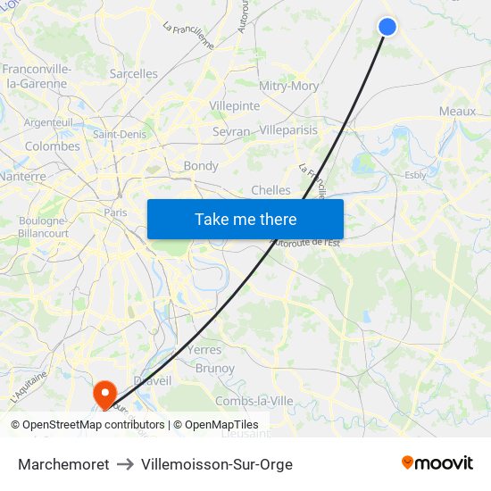 Marchemoret to Villemoisson-Sur-Orge map