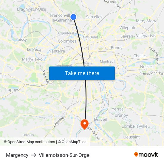 Margency to Villemoisson-Sur-Orge map