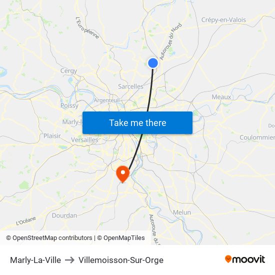 Marly-La-Ville to Villemoisson-Sur-Orge map