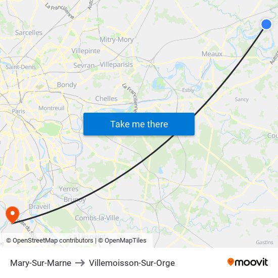 Mary-Sur-Marne to Villemoisson-Sur-Orge map