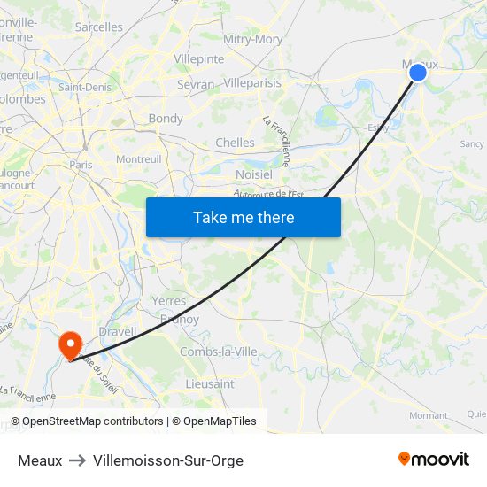 Meaux to Villemoisson-Sur-Orge map