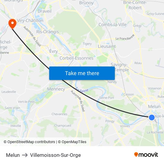 Melun to Villemoisson-Sur-Orge map