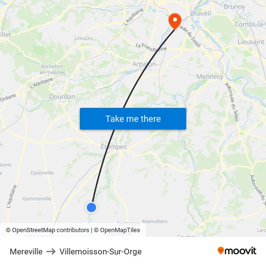 Mereville to Villemoisson-Sur-Orge map