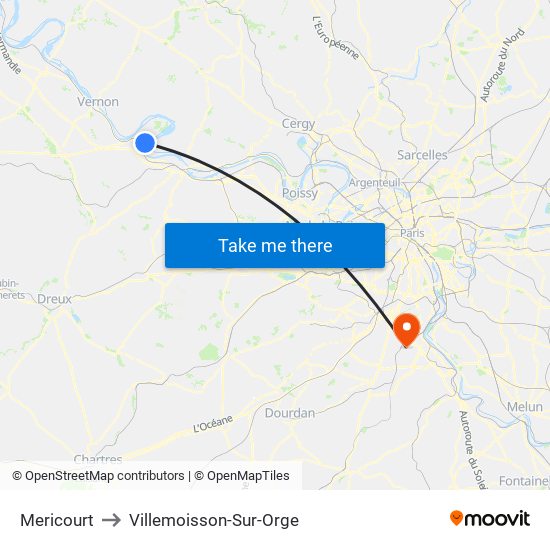 Mericourt to Villemoisson-Sur-Orge map