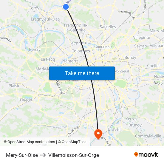 Mery-Sur-Oise to Villemoisson-Sur-Orge map