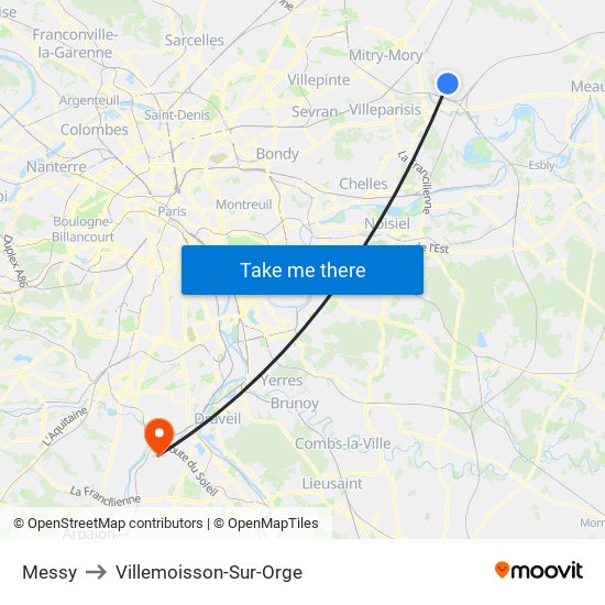 Messy to Villemoisson-Sur-Orge map