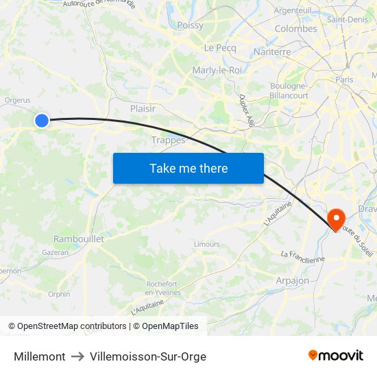 Millemont to Villemoisson-Sur-Orge map
