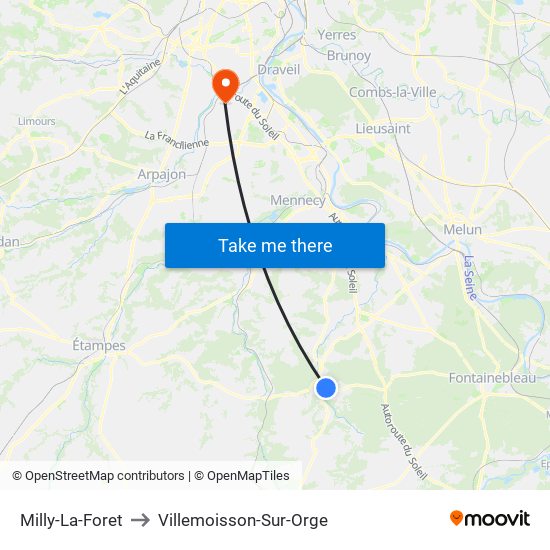 Milly-La-Foret to Villemoisson-Sur-Orge map
