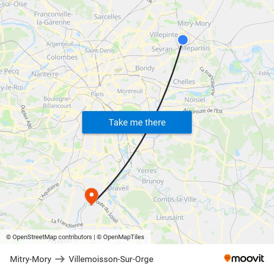 Mitry-Mory to Villemoisson-Sur-Orge map