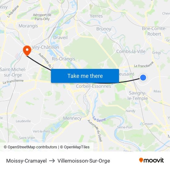 Moissy-Cramayel to Villemoisson-Sur-Orge map