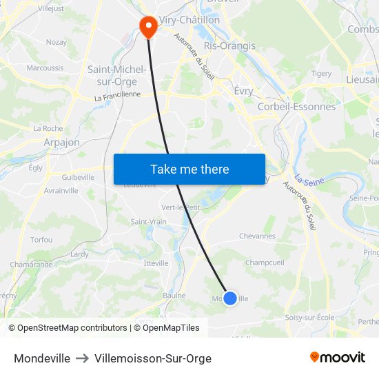 Mondeville to Villemoisson-Sur-Orge map