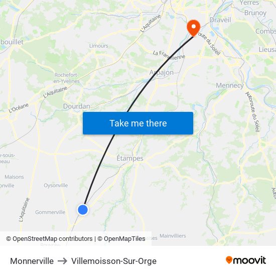 Monnerville to Villemoisson-Sur-Orge map