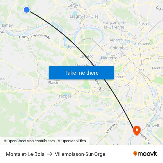 Montalet-Le-Bois to Villemoisson-Sur-Orge map