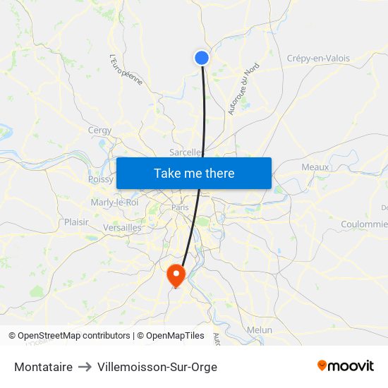 Montataire to Villemoisson-Sur-Orge map