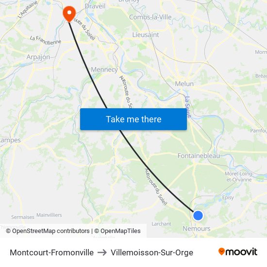 Montcourt-Fromonville to Villemoisson-Sur-Orge map