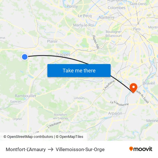 Montfort-L'Amaury to Villemoisson-Sur-Orge map