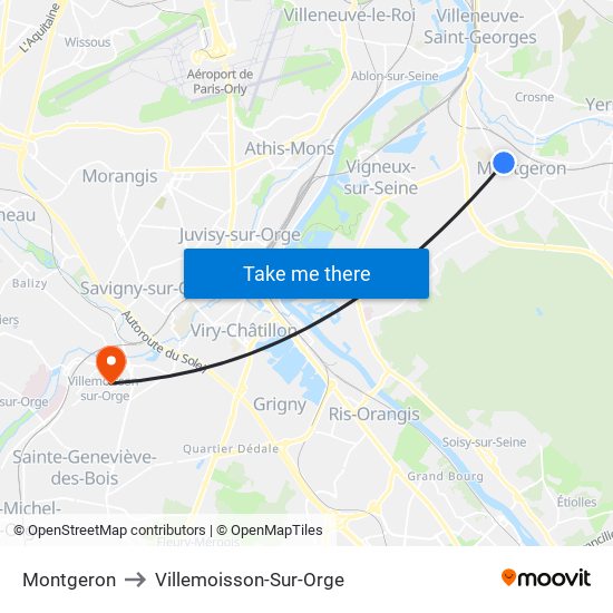 Montgeron to Villemoisson-Sur-Orge map