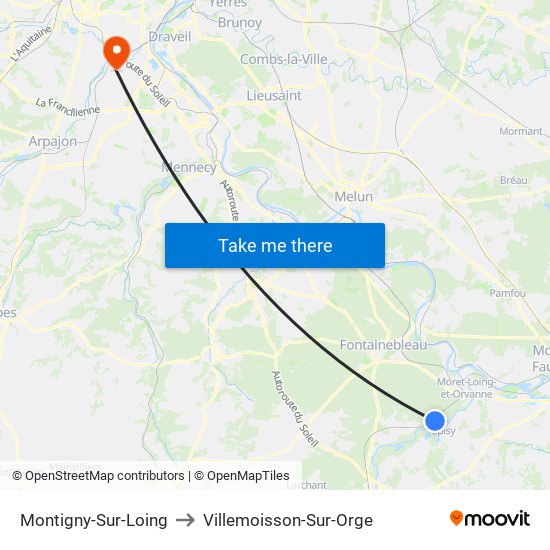 Montigny-Sur-Loing to Villemoisson-Sur-Orge map