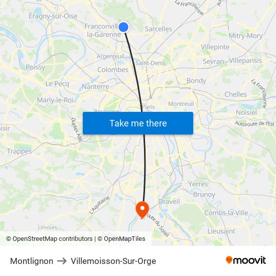 Montlignon to Villemoisson-Sur-Orge map