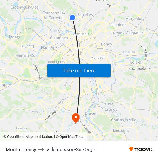 Montmorency to Villemoisson-Sur-Orge map