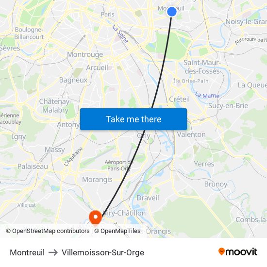 Montreuil to Villemoisson-Sur-Orge map