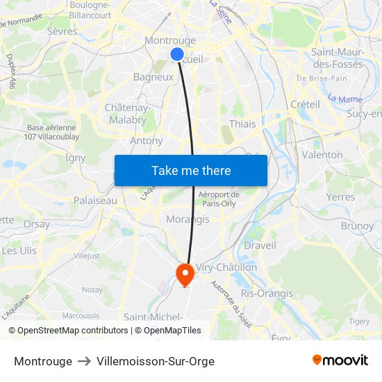 Montrouge to Villemoisson-Sur-Orge map