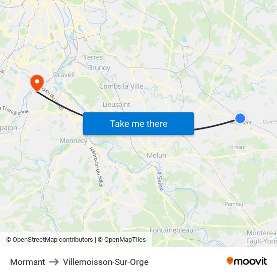 Mormant to Villemoisson-Sur-Orge map