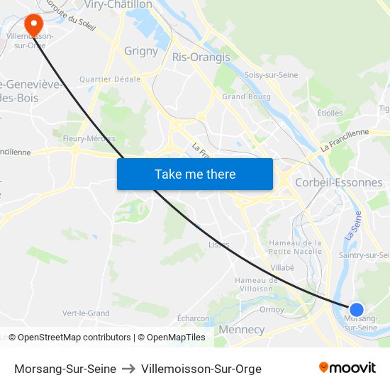 Morsang-Sur-Seine to Villemoisson-Sur-Orge map