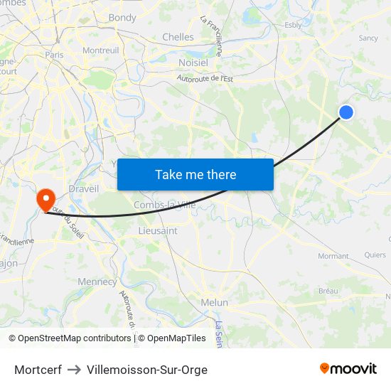 Mortcerf to Villemoisson-Sur-Orge map
