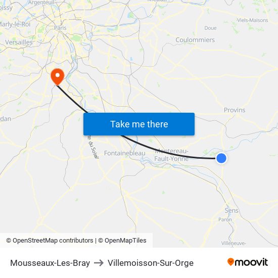 Mousseaux-Les-Bray to Villemoisson-Sur-Orge map