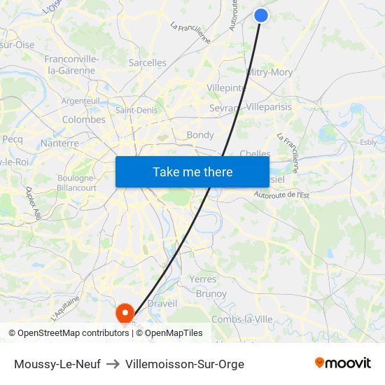 Moussy-Le-Neuf to Villemoisson-Sur-Orge map