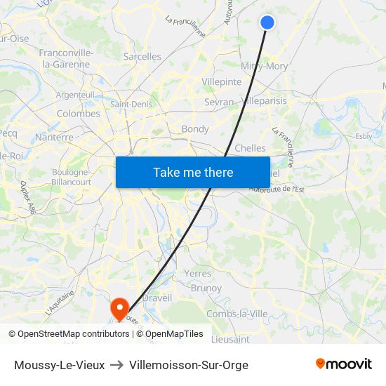Moussy-Le-Vieux to Villemoisson-Sur-Orge map