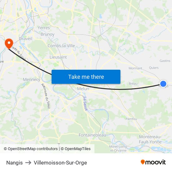 Nangis to Villemoisson-Sur-Orge map