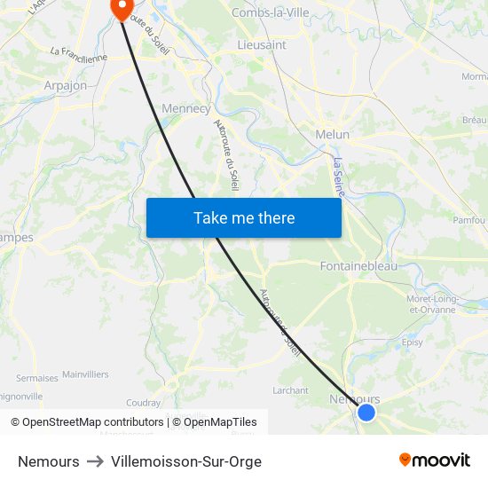 Nemours to Villemoisson-Sur-Orge map