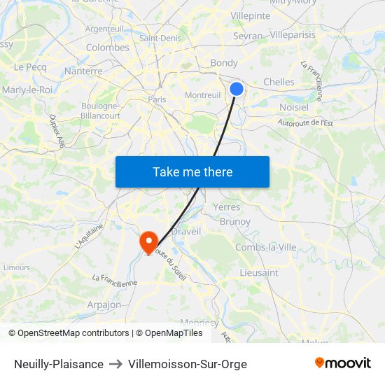 Neuilly-Plaisance to Villemoisson-Sur-Orge map