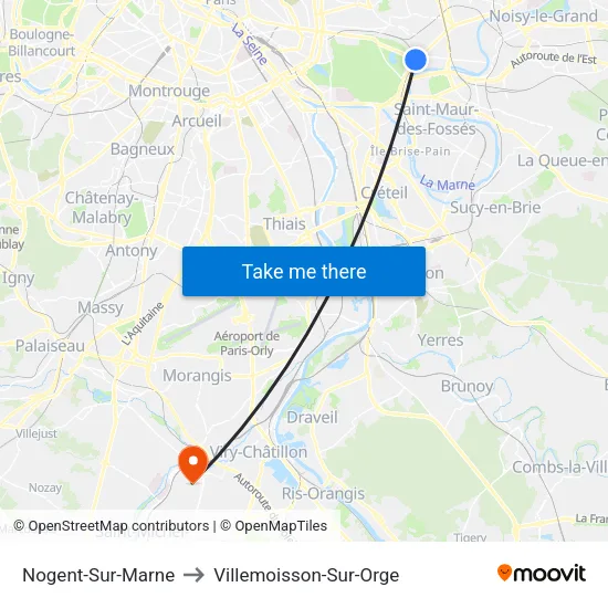 Nogent-Sur-Marne to Villemoisson-Sur-Orge map