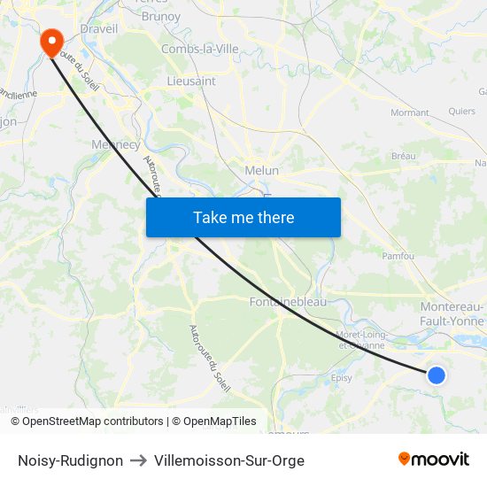 Noisy-Rudignon to Villemoisson-Sur-Orge map