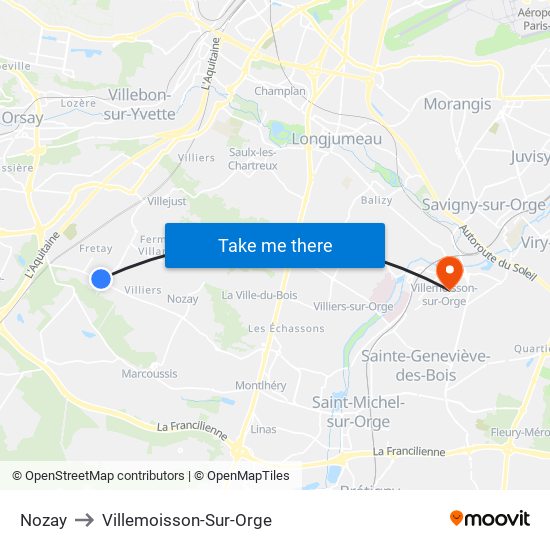 Nozay to Villemoisson-Sur-Orge map