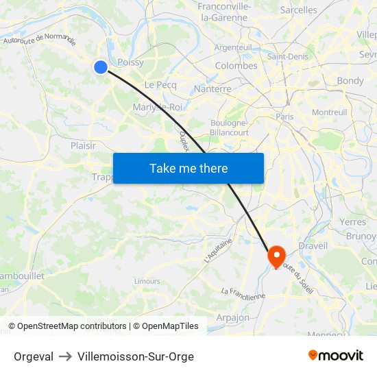 Orgeval to Villemoisson-Sur-Orge map