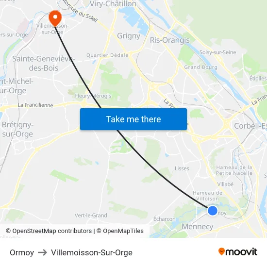 Ormoy to Villemoisson-Sur-Orge map