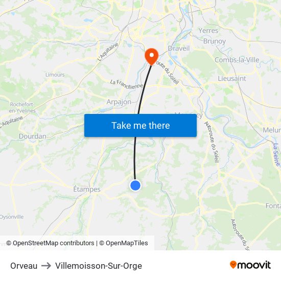 Orveau to Villemoisson-Sur-Orge map