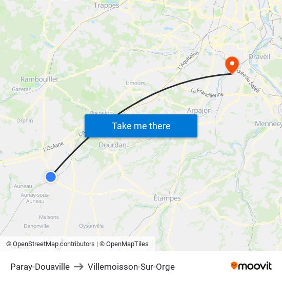 Paray-Douaville to Villemoisson-Sur-Orge map